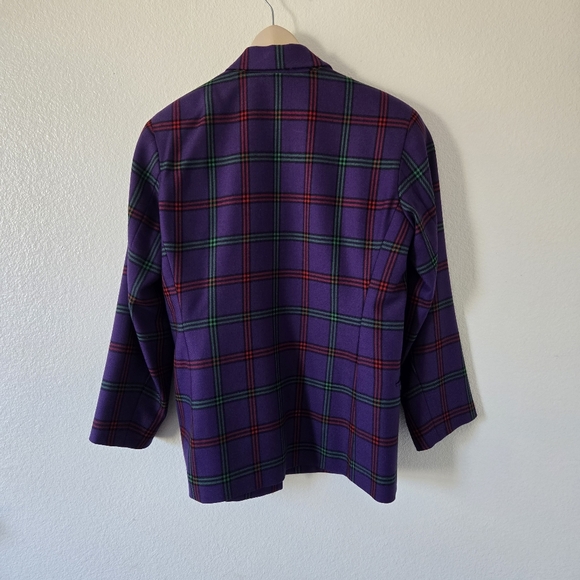 PERRY ELLIS Portfolio Womens Blazer Jacket Size 12 Vintage Wool Plaid Oversized - Picture 4 of 16